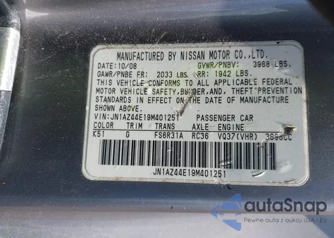 2009 Nissan 370Z Touring from USA, damaged, VIN JN1AZ44E19M401251